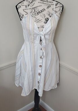 Ocean Drive White Striped Cotton Adjustable Strap Tank top Size Medium Dress